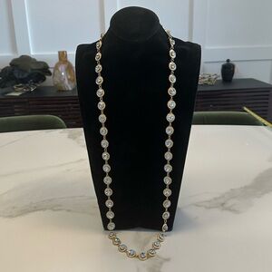 TOVA - Long Bezel Light Sapphire Crystal, Cream Enamel Gold-Tone Plated Necklace